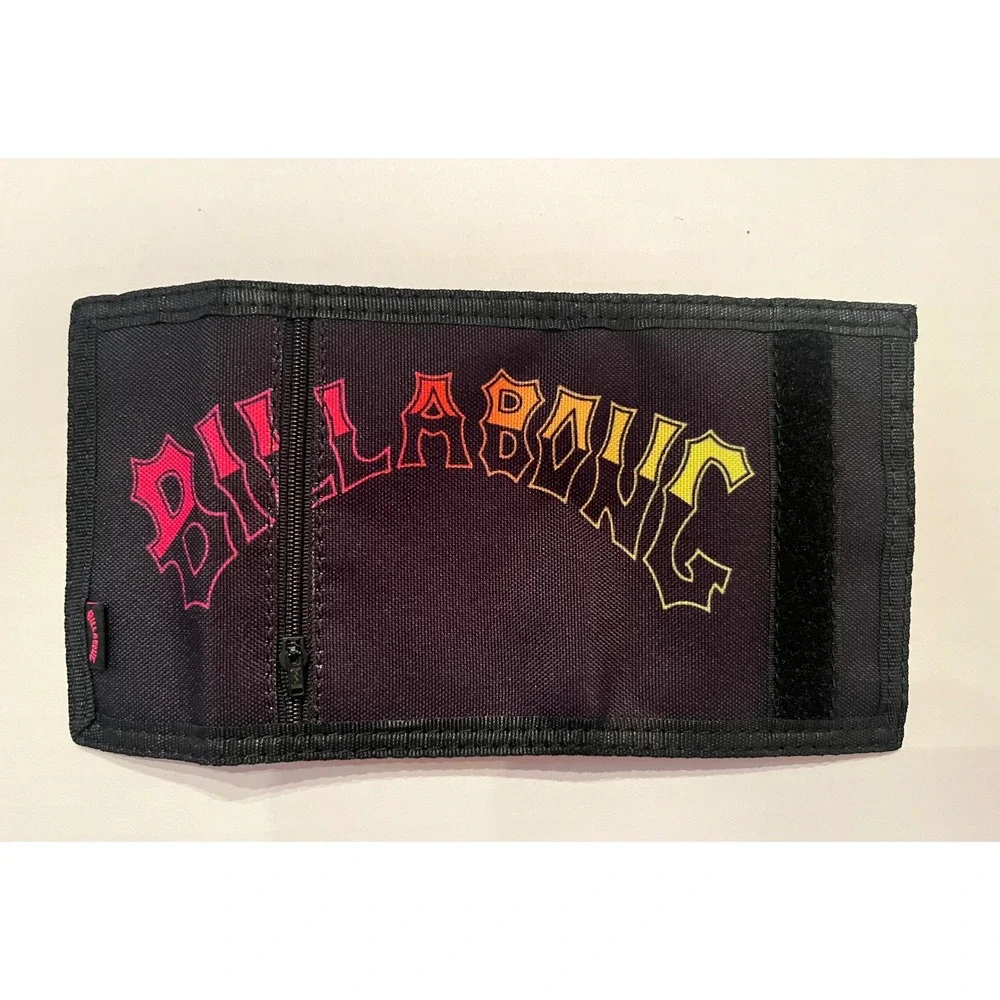 Billabong Tri-Fold Tribong Wallet with Zipper Pouch and Card Holder Black Velcro